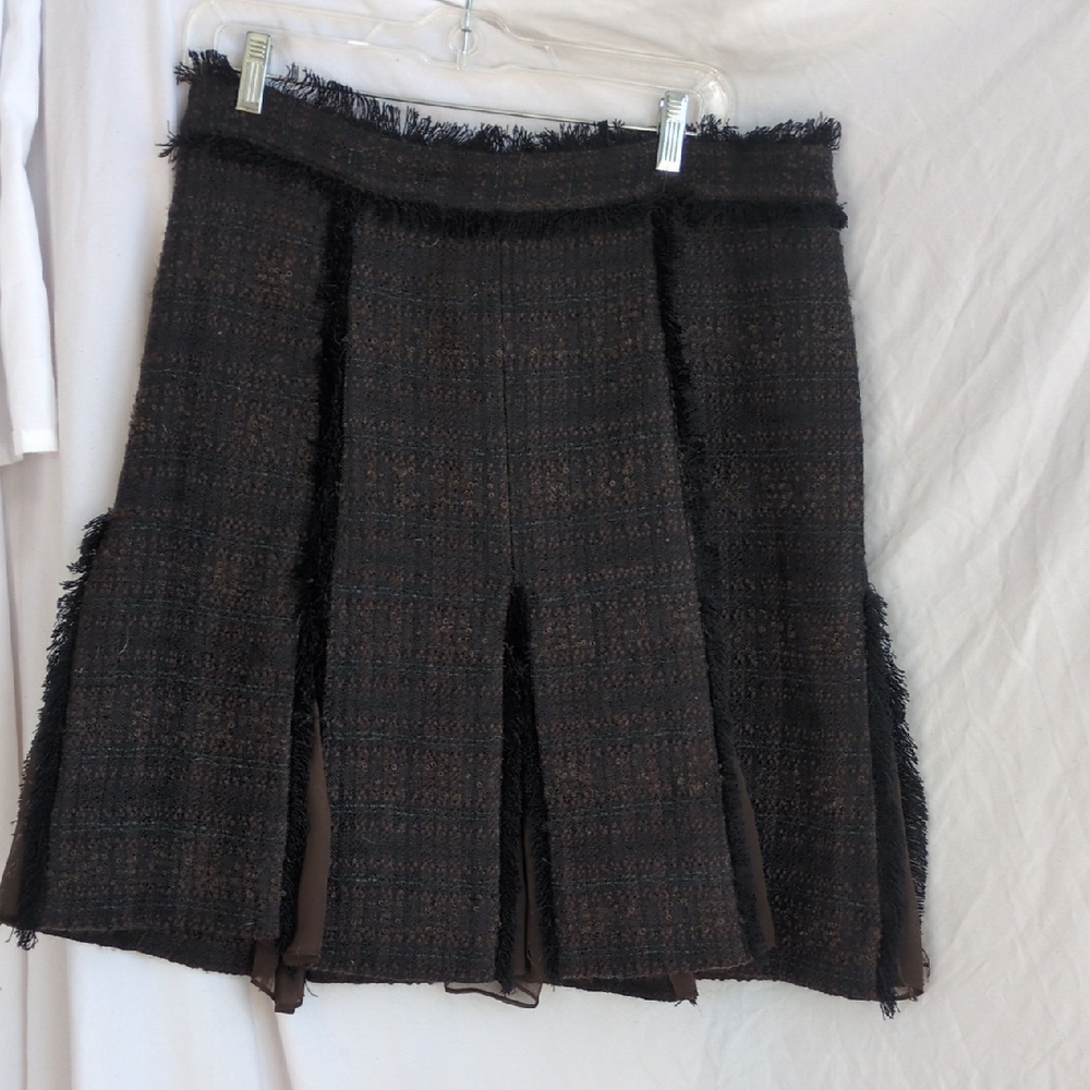 Tory Burch Black and Brown Fringe A-Line Skirt
